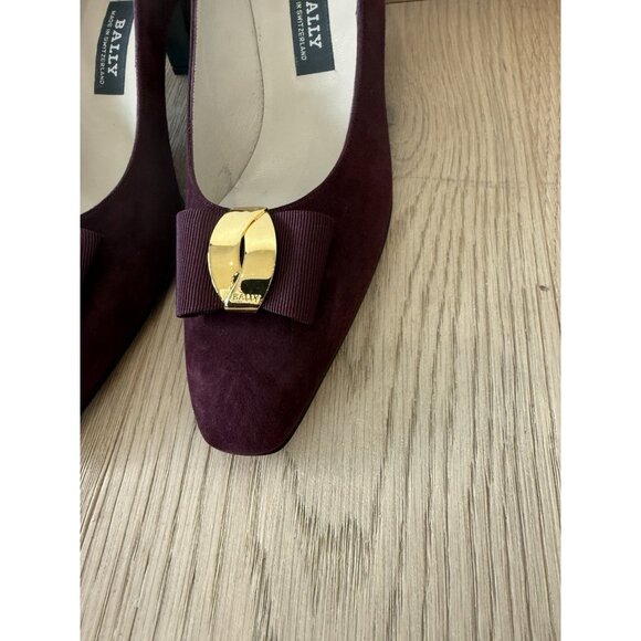 Bally Women's Vintage Maroon Purple Gold Suede Slip-On Pumps High Heels 7.5 - Picture 3 of 7